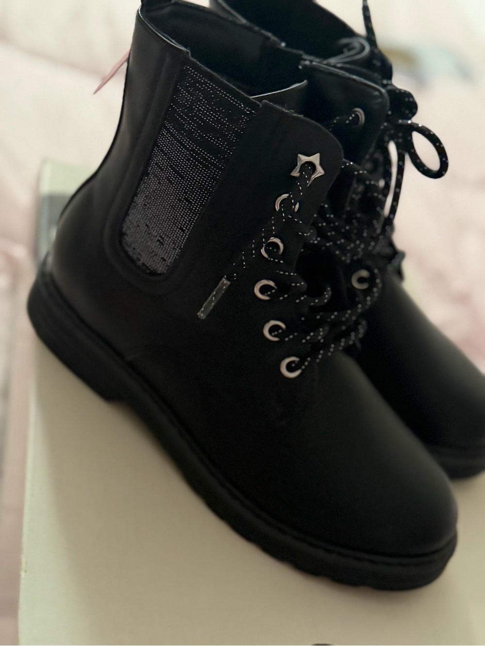 Kohl's Black Lace-Up Ankle Boots with Star Eyelet Accent